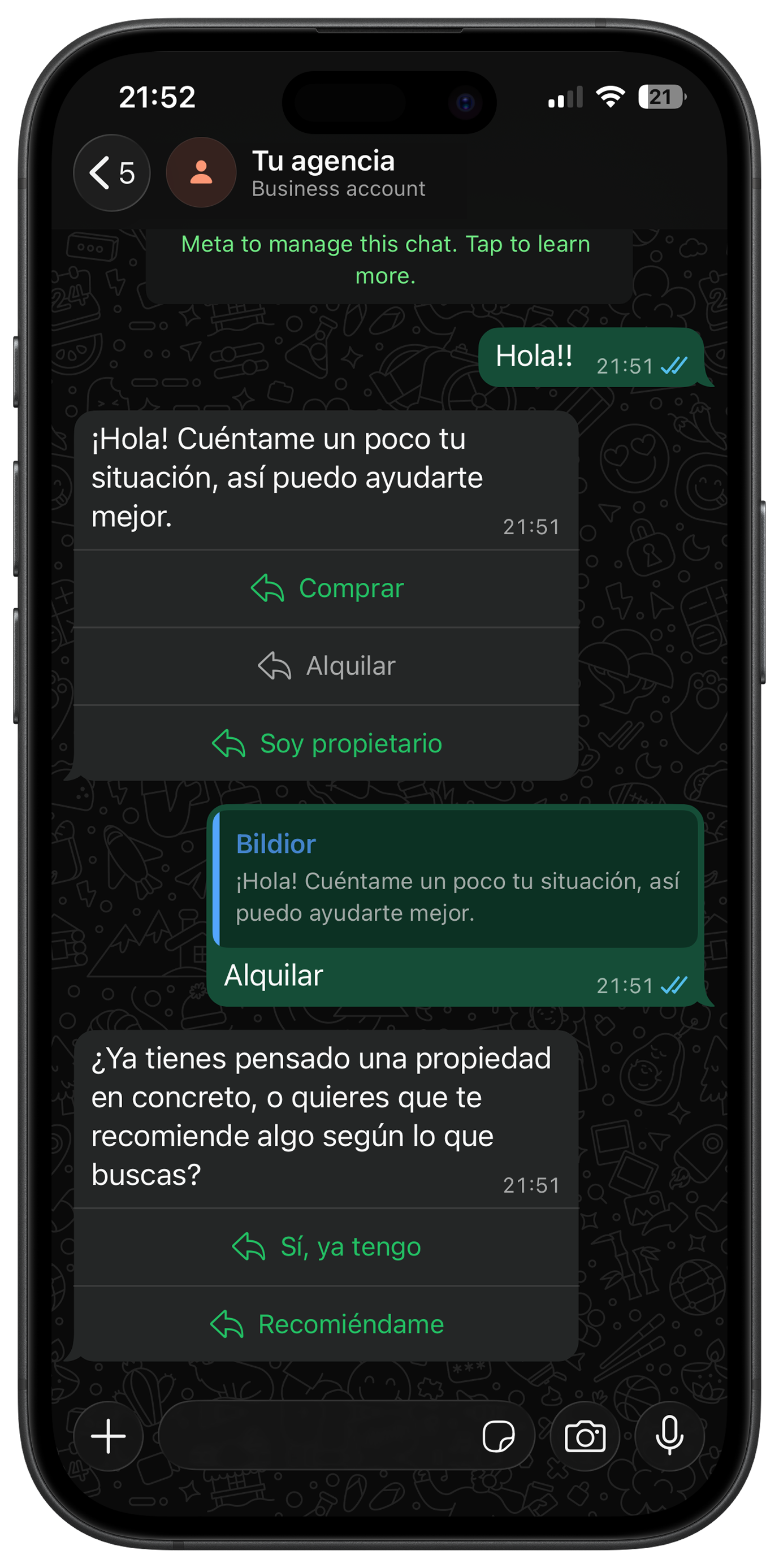 Ejemplo de conversación de WhatsApp